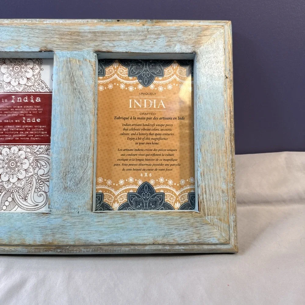Prinz Homestead Rustic Teal Wood Collage Picture Frame 3-Opening 4x6 New